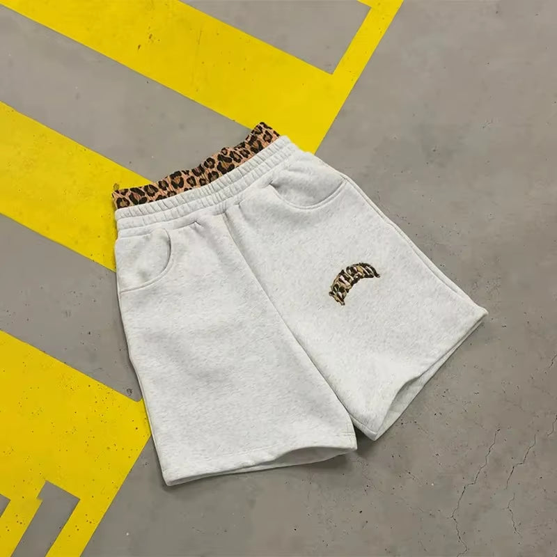 3 Pcs Sportswear Set Y2K Men Women Retro Superior Leopard Patchwork Set American Streetwear Unisex Boxy Casual Couples Apparel
