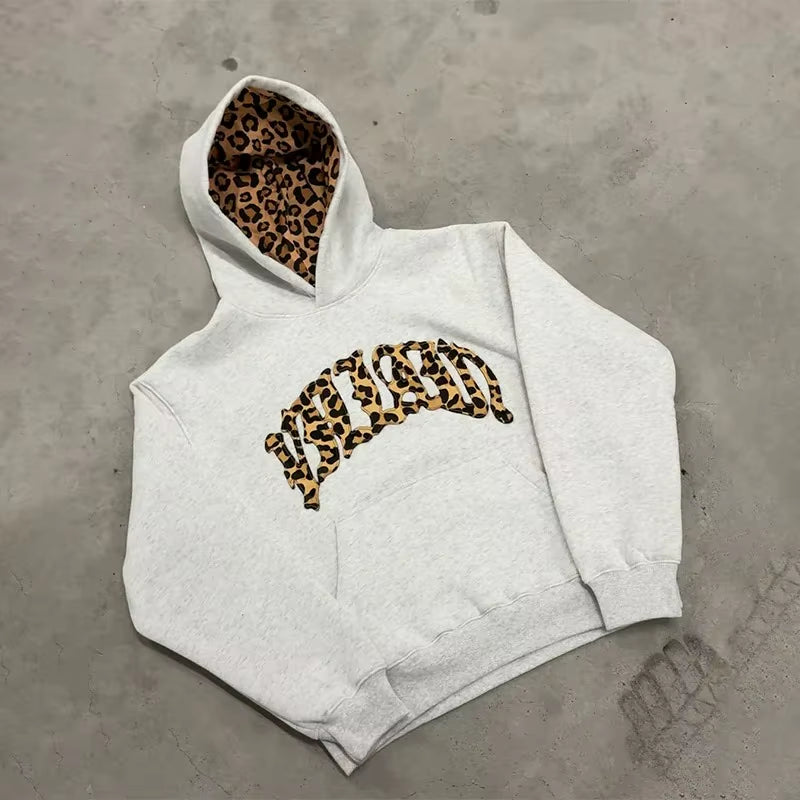 3 Pcs Sportswear Set Y2K Men Women Retro Superior Leopard Patchwork Set American Streetwear Unisex Boxy Casual Couples Apparel